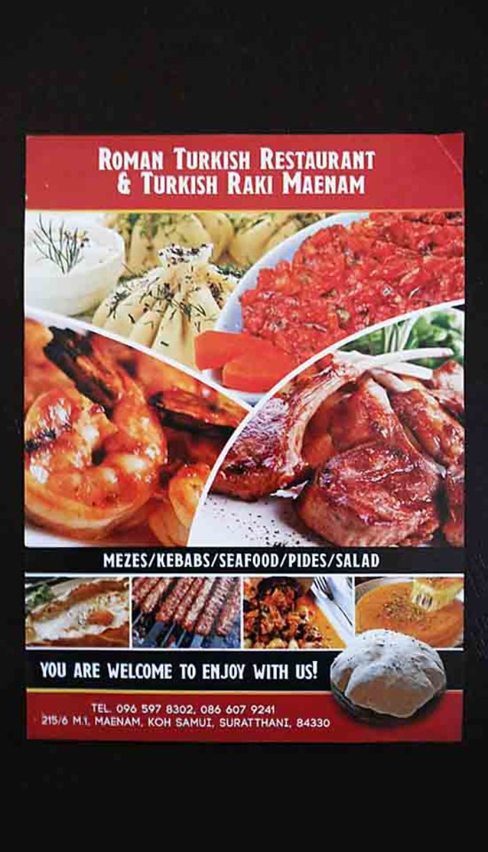 Flyer printing maenam, roman turkish restaurant, Graphic design work Chameleon Production experience designer