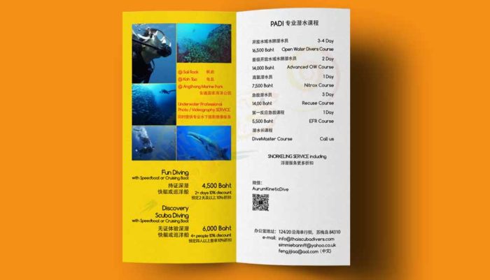 Two fold flyer printing Thai scuba, samui, lamai chaweng