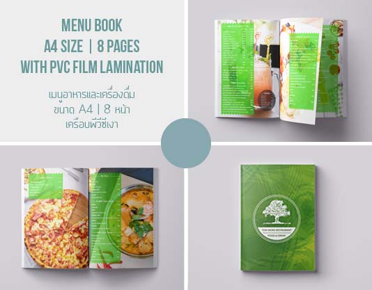 Menu Design Koh Samui. A4 size, 8 pages, PVC film lamination