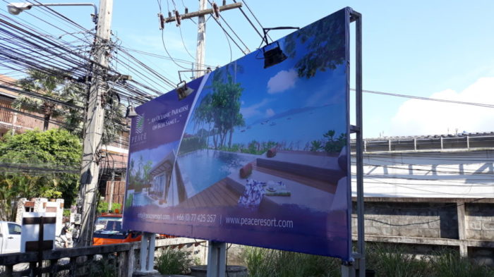 amazin effective blue color billboard in main street maenam city KOh Samui. For night time installed spot light