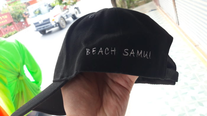 embroidery text hat by CHameleon production koh samui Thailand
