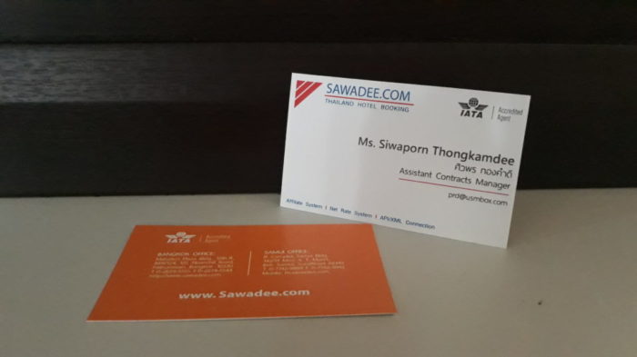 thailand hotel booking sawadee business card