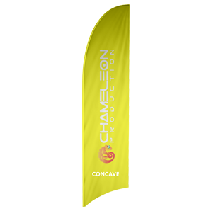 Flying banner Concave feather . Yellow art work with advertising company chameleon production logo. Graphic design made in Koh Samui, thailand
