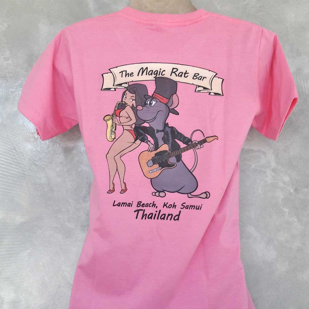 magic rat bar logo is printed pink shirt