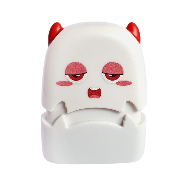 depressed looking white custom flash stamp yawns