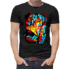 black art t-shirt with digital printed nikkiline brand lady cat fish design
