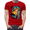 Red t-shirt with printed nikkiline lady cat fish design