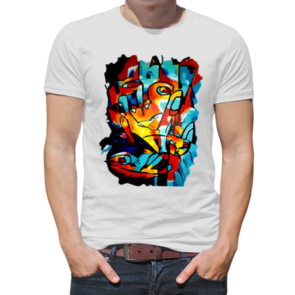 White t-shirt with print Nikkiline art design Lady Cat Fish